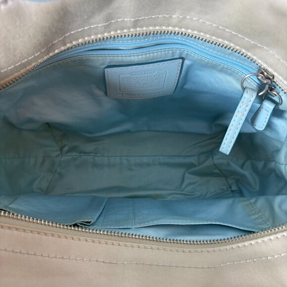 COACH | Light Blue Leather & Cream Canvas Satchel Tote | Y2K Vintage | RARE - Picture 7 of 10